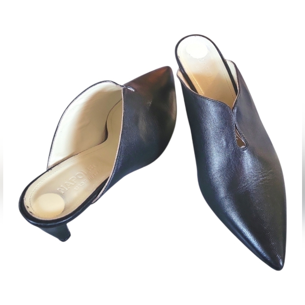 Napoleoni Black Leather Women's Made in Italy Pointed Toes Mules Sz 38 - Picture 2 of 8
